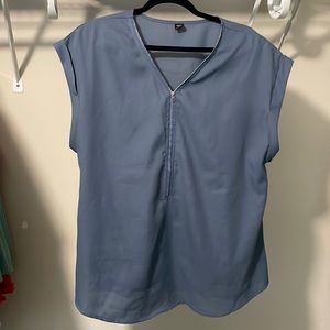 Half zip cap sleeve blue shirt